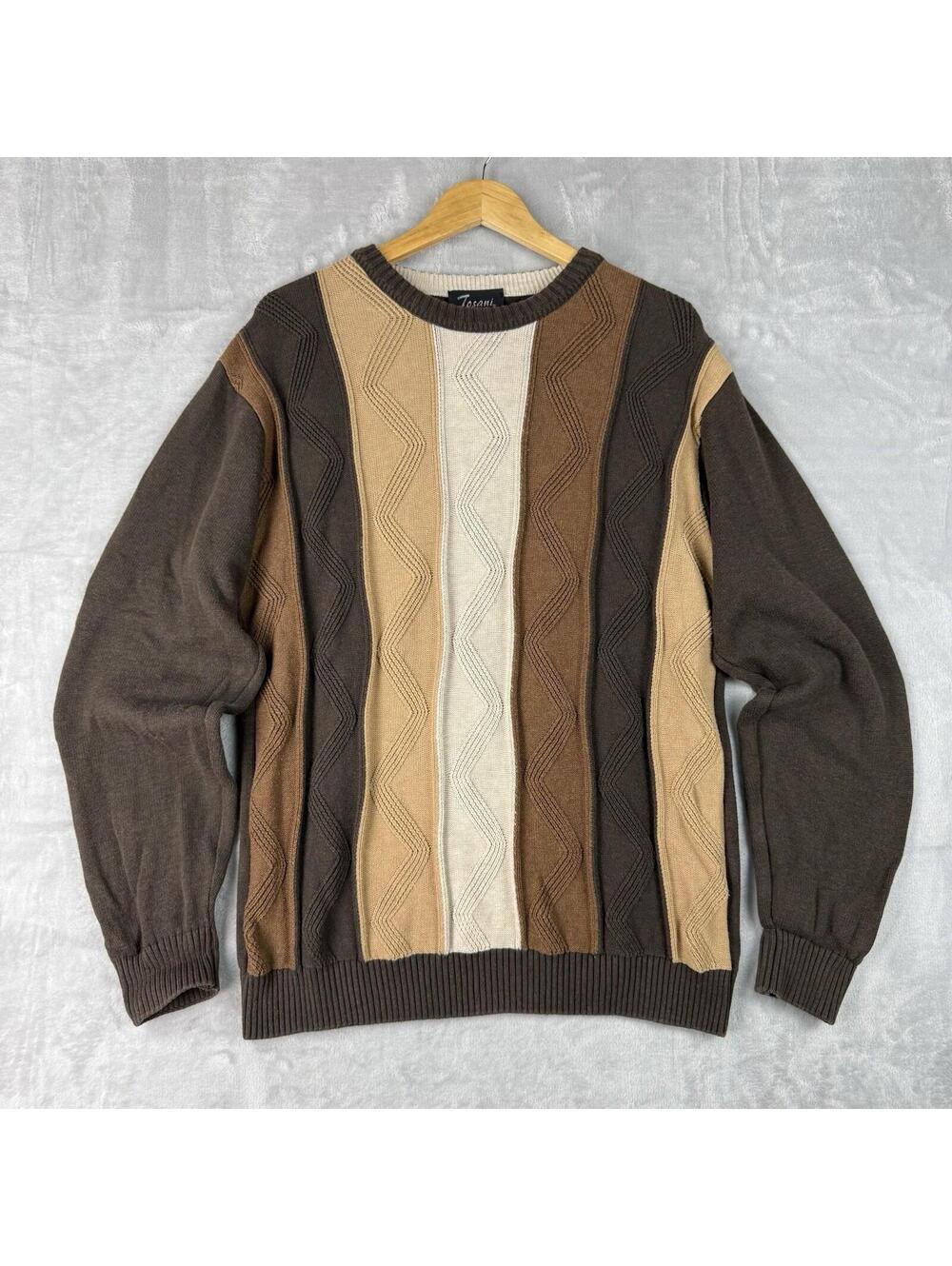 Vintage Tosani Canada Made Coogi Style Knit Sweater Multicolor Textured Men Sz M